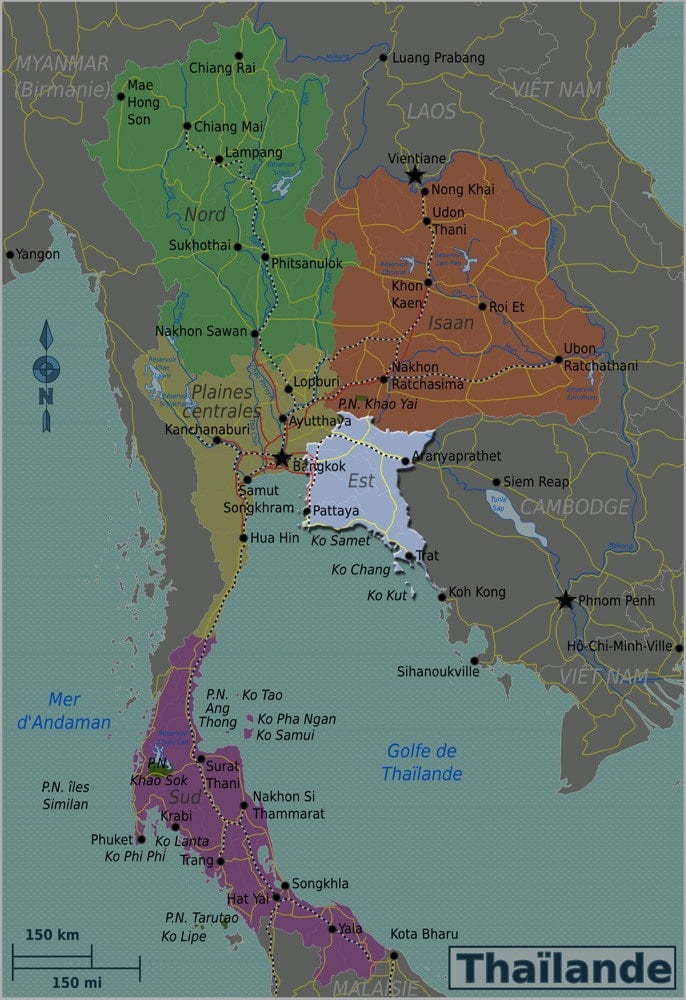 est Thailande carte régions