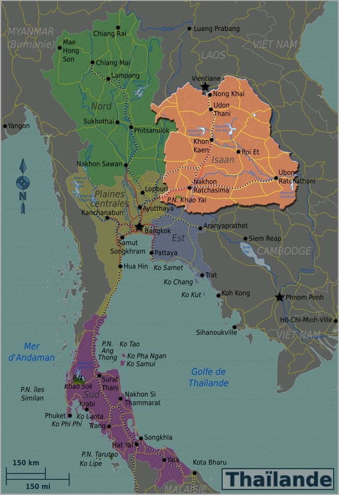 nord-est issan Thailande carte régions