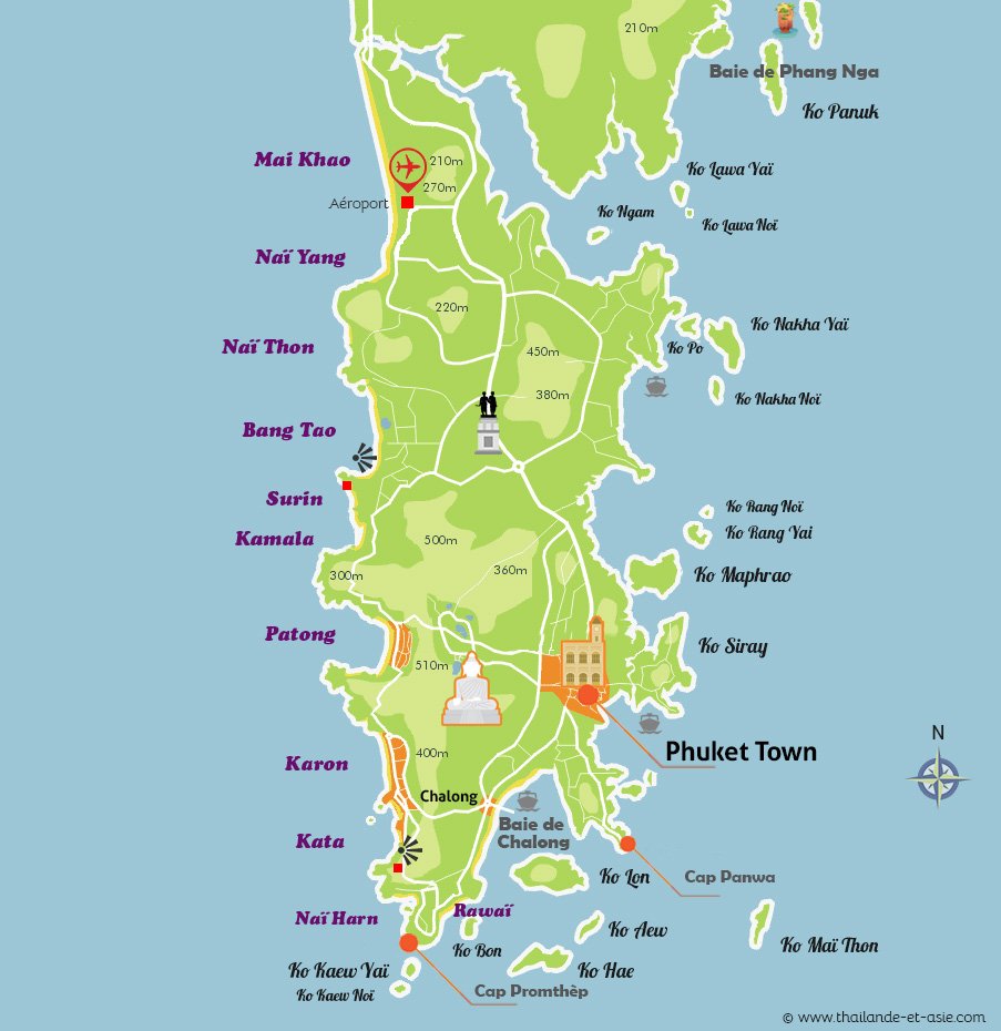 carte des plages île de phuket