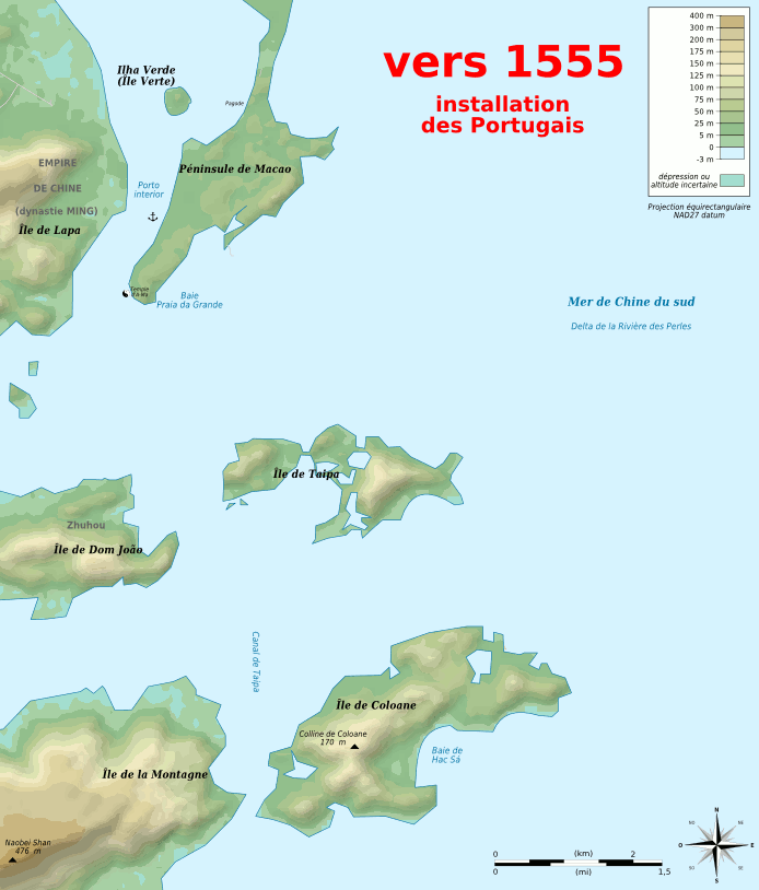 évolution îles et péninsule de Macao de 1555 à aujourd'hui