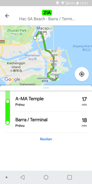 capture ecran google maps bus macao