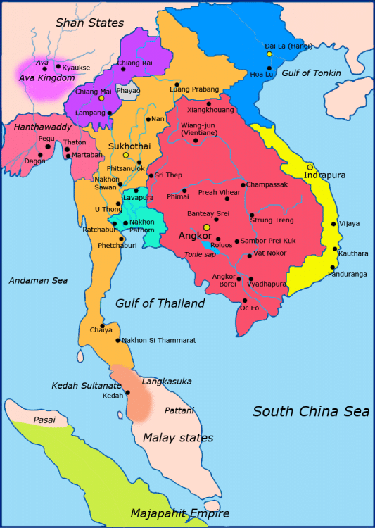 carte des royaumes asie du sud est vers 1300