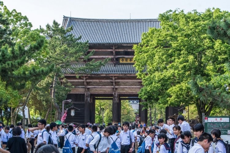 etudiants devant porte sud nandaimon nara - japon
