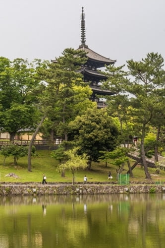 pagode visible etang sarusawanoike - nara japon